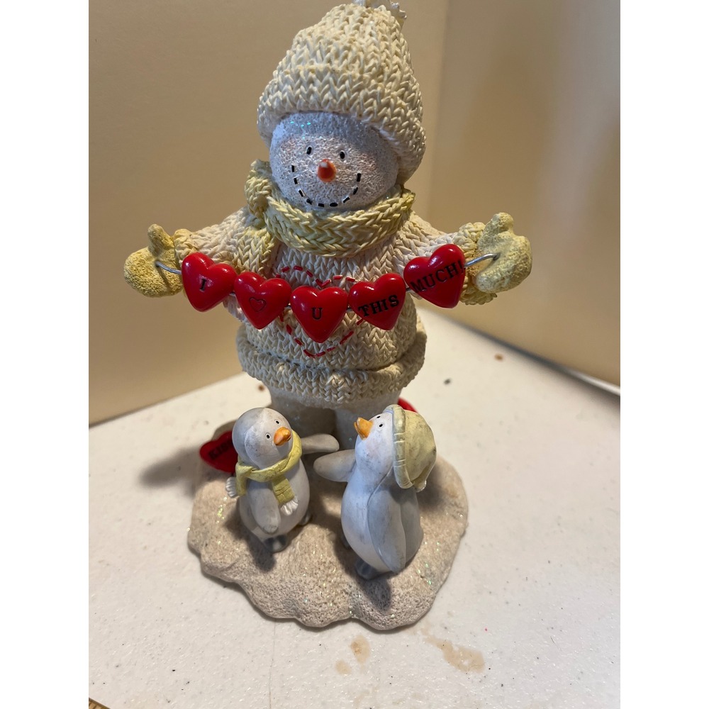 Snowman Penguin Figurine I Love U This Much Heart Banner Resin Winter Decor